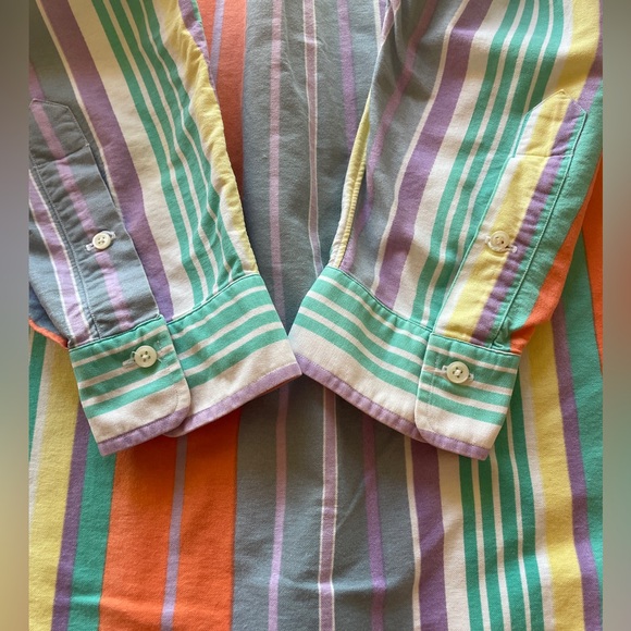 Vintage 80s Ralph Lauren Pastel Rainbow Stripe Cotton Long Sleeve Dress Shirt XL - Picture 12 of 16